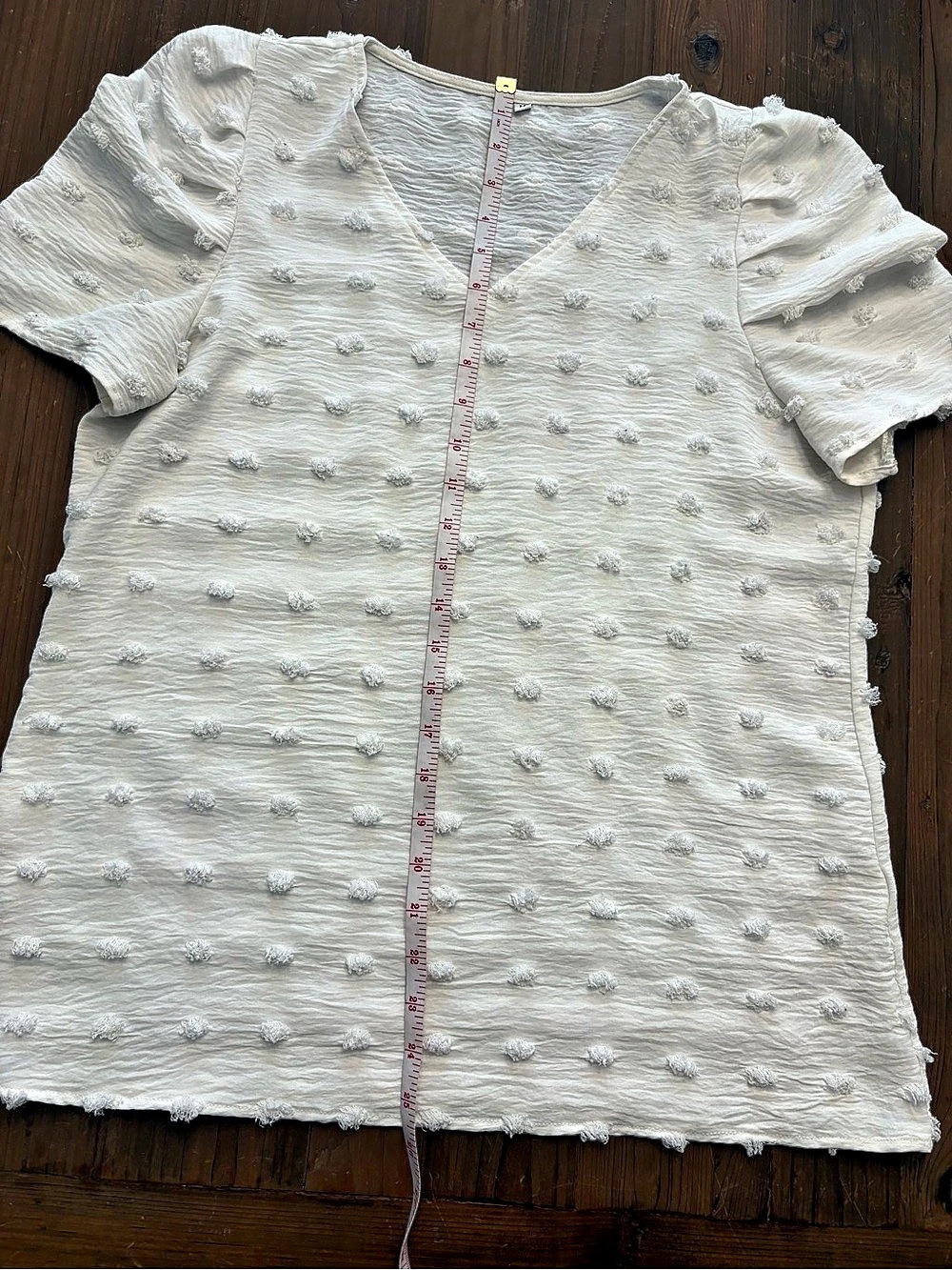 White Swiss Dot V-Neck Puff Short Sleeve Textured Top Size M EUC - Picture 6 of 6